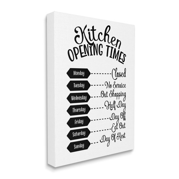 Stupell Industries Kitchen Opening Times Humorous Antique Text Style by